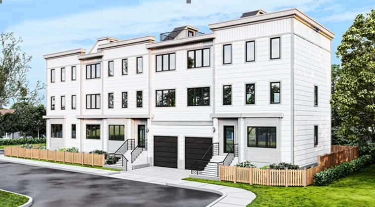 55 S Normandy Avenue — architectural rendering of a townhouse row under construction